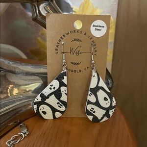 Whimsical Black and White Ghost Earrings by